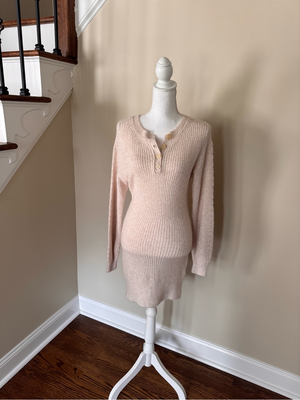 American Eagle Cream Knit Henley Dress